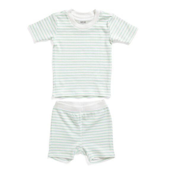 1212 Mint Toddlers 2pc Pima Cotton Striped Short Sleeve Pajamas Set - Picture 1 of 2
